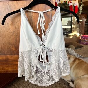 Elegant White Lace Sleepwear Top